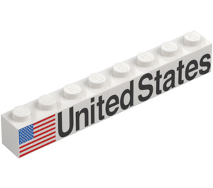 LEGO Hvit Kloss 1 x 8 med American Flagg og United States (Venstre) (3008 / 78244)