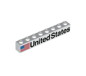 LEGO Weiß Backstein 1 x 8 mit American Flagge und United States (Links) (3008 / 78244)