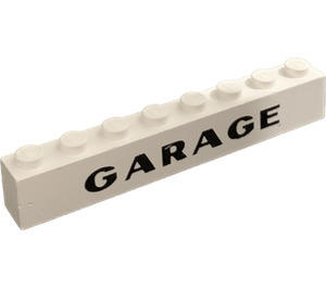 LEGO White Brick 1 x 8 with Black 'Garage' (3008)