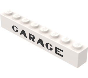 LEGO White Brick 1 x 8 with Black "GARAGE" (3008)