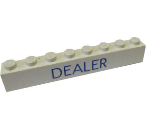 LEGO White Brick 1 x 8 with Blue "DEALER" without Bottom Tubes with Cross Support