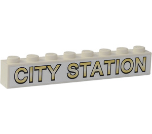 LEGO Vit Kloss 1 x 8 med 'CITY STATION' Klistermärke (3008)