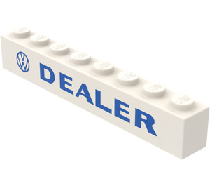 LEGO Weiß Backstein 1 x 8 mit "DEALER" mit VW Logo (3008)