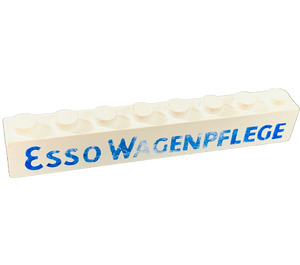 LEGO White Brick 1 x 8 with "Esso Wagenpflege" without Bottom Tubes with Cross Support