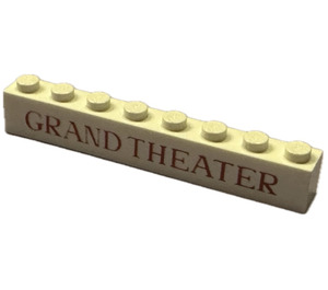 LEGO White Brick 1 x 8 with "GRAND THEATER" without Bottom Tubes with Cross Support