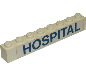 LEGO Weiß Backstein 1 x 8 mit 'HOSPITAL' Aufkleber (3008)