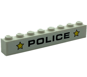 LEGO Wit Steen 1 x 8 met 'Politie' en Geel Stars Sticker (3008)