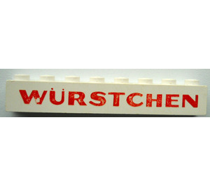 LEGO Weiß Backstein 1 x 8 mit rot 'WURSTCHEN' Dick ('WÜRSTCHEN') (3008)