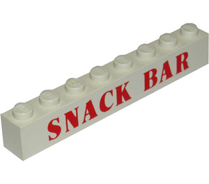 LEGO White Brick 1 x 8 with "SNACK BAR" (Embossed Print) (3008)