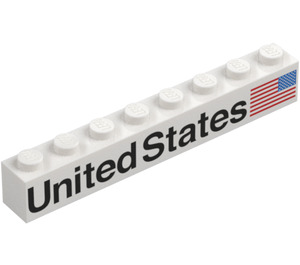 LEGO Weiß Stein 1 x 8 mit 'United States' und Flagge (Rechts) (3008 / 78245)