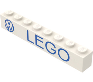 LEGO hvid Klods 1 x 8 med "VW LEGO" uden bundrør med krydsstøtte