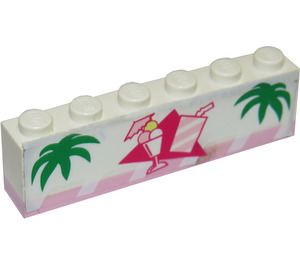 LEGO blanc Brique 1x6 et Pink assiette Assembly avec Palmtree Feuilles et Icecream Cup et Softdrink Autocollant
