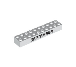 LEGO Білий Цегла 2 x 10 з 'SEPTEMBER' і 'OCTOBER' (15076 / 97631)