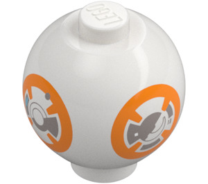 레고 하얀색 벽돌 2 x 2 둥근 Sphere ~와 함께 BB-8 무늬 (23723 / 34463)