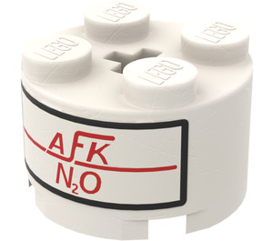 LEGO White Brick 2 x 2 Round with Chemical Formula for Nitrous Oxide „AFK N2O“ Sticker (3941)