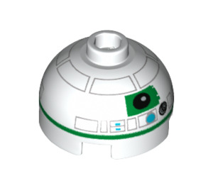 LEGO White Brick 2 x 2 Round with Dome Top with R2 Unit Astromech Droid Head (Hollow Stud, Axle Holder) (18029 / 30367)