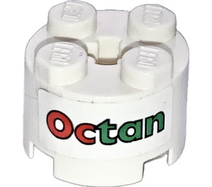 LEGO White Brick 2 x 2 Round with "Octan" Sticker (3941)