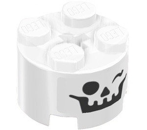 LEGO White Brick 2 x 2 Round with Winking Skull Sticker (3941)
