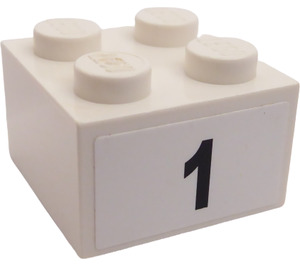 LEGO blanc Brique 2 x 2 avec '1' Autocollant (3003)