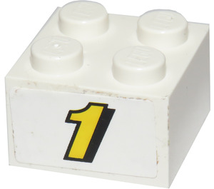 LEGO Wit Steen 2 x 2 met "1" Sticker (3003)