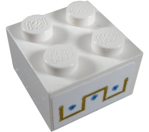 LEGO White Brick 2 x 2 with Blue and Gold Sticker (3003)