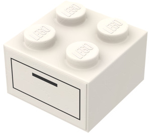 LEGO White Brick 2 x 2 with Drawer Front Sticker (3003)