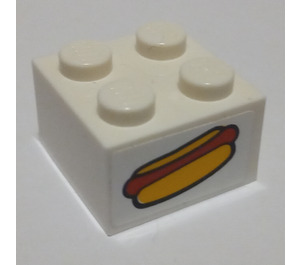 LEGO Wit Steen 2 x 2 met Hot Hond Sticker (3003)