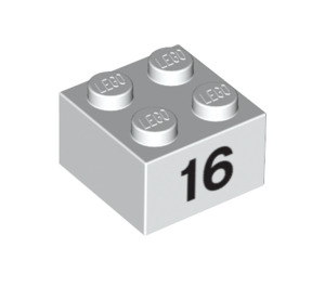 LEGO White Brick 2 x 2 with Number 16 (14882 / 97654)