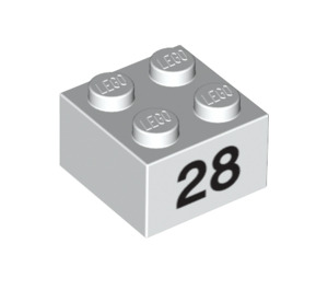 LEGO White Brick 2 x 2 with Number 28 (14938 / 97666)