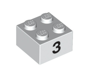 LEGO Wit Steen 2 x 2 met Number 3 (14819 / 97639)