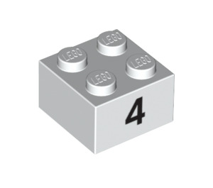 LEGO Wit Steen 2 x 2 met Number 4 (14825 / 97640)