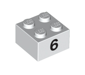 LEGO Wit Steen 2 x 2 met Number 6 (14836 / 97642)