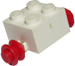 LEGO White Brick 2 x 2 with Red Single Wheels (3137)