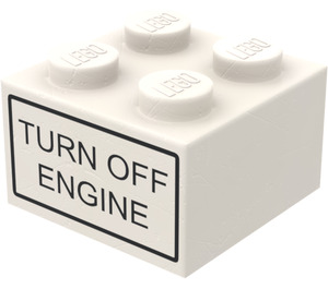 LEGO White Brick 2 x 2 with "TURN OFF ENGINE" Stickers from Set 6375-2 (3003)
