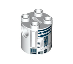 LEGO White Brick 2 x 2 x 2 Round with R2-D2 Astromech Droid Body with Bottom Axle Holder 'x' Shape '+' Orientation (15797 / 30361)