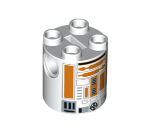 LEGO hvid Klods 2 x 2 x 2 Rund med R3-A2 Astromech Droid Legeme med bundakselholder 'x' Form '+' Retning (24048 / 30361)