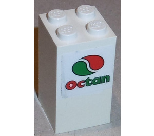 LEGO White Brick 2 x 2 x 3 with 'Octan' and Green and Red Circle Sticker (30145)