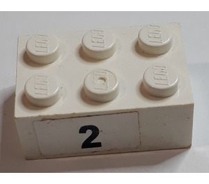 LEGO Blanco Ladrillo 2 x 3 con '2' Pegatina (3002)