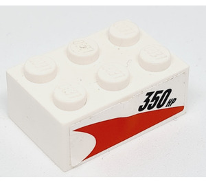 LEGO White Brick 2 x 3 with '350 HP' (Right) Sticker (3002)