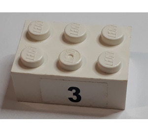 LEGO Weiß Backstein 2 x 3 mit Schwarz '3' Aufkleber (3002)