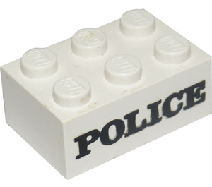 LEGO Weiß Backstein 2 x 3 mit Schwarz "Polizei" Serif (3002)