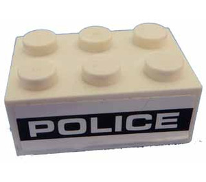 LEGO White Brick 2 x 3 with 'POLICE' on Black Background Sticker (3002)