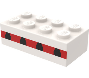 LEGO blanc Brique 2 x 4 avec 4 Avion Windows dans une Mince rouge Stripe (Plus tôt, sans supports croisés) (3001)