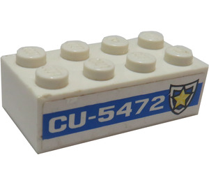 LEGO Wit Steen 2 x 4 met 'CU-5472' en Badge (Both Sides) Sticker (3001)