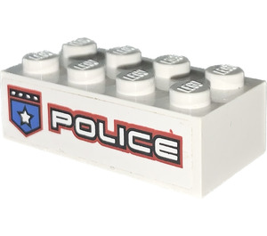 LEGO Wit Steen 2 x 4 met "Politie" (Model Links) Sticker (3001)