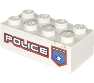 LEGO Wit Steen 2 x 4 met 'Politie' (Model Rechtsaf) Sticker (3001)