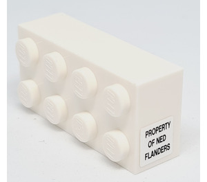 LEGO White Brick 2 x 4 with 'PROPERTY OF NED FLANDERS' Sticker (3001)