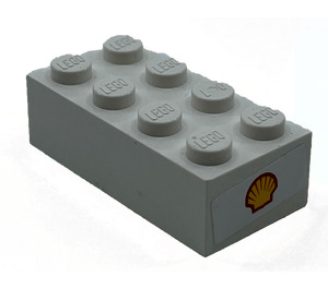 LEGO White Brick 2 x 4 with Shell Logo (Both Sides) Sticker (3001)