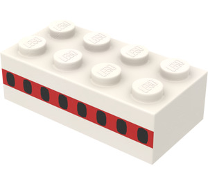 LEGO White Brick 2 x 4 with Thick Red Stripe with 8 Plane Windows (Earlier, without Cross Supports) (3001)