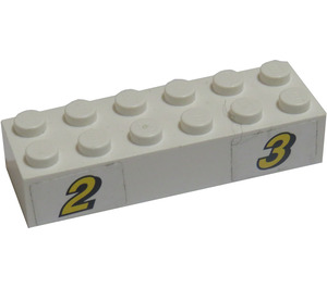 LEGO Weiß Stein 2 x 6 mit "2" / "3" Aufkleber (2456)